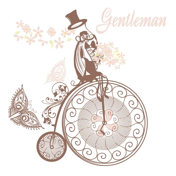 Illustration with art bicycle and flowers in vintage style — Stock Vector