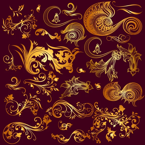 Collection of vector ornaments in gold — Stock Vector