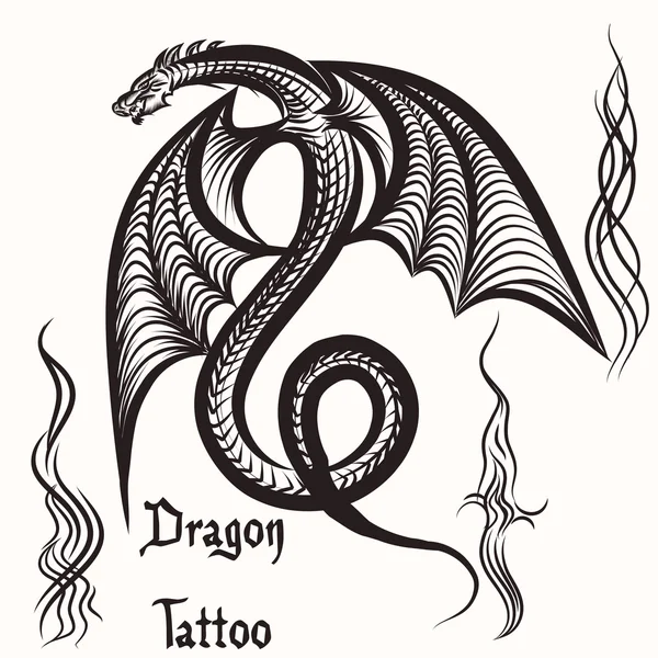 Hand drawn tattoo with engraved dragon — ストックベクタ