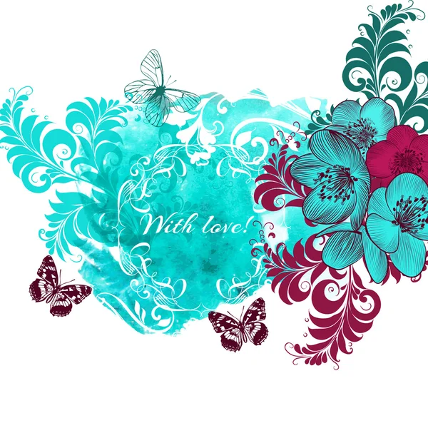 Mignon fond floral avec tache aquarelle et fleurs — Image vectorielle