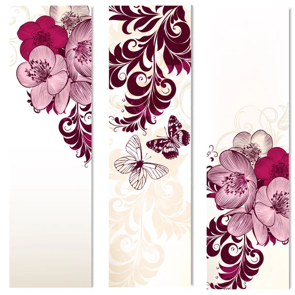 Set van vector verticale banners met bloemen — Stockvector