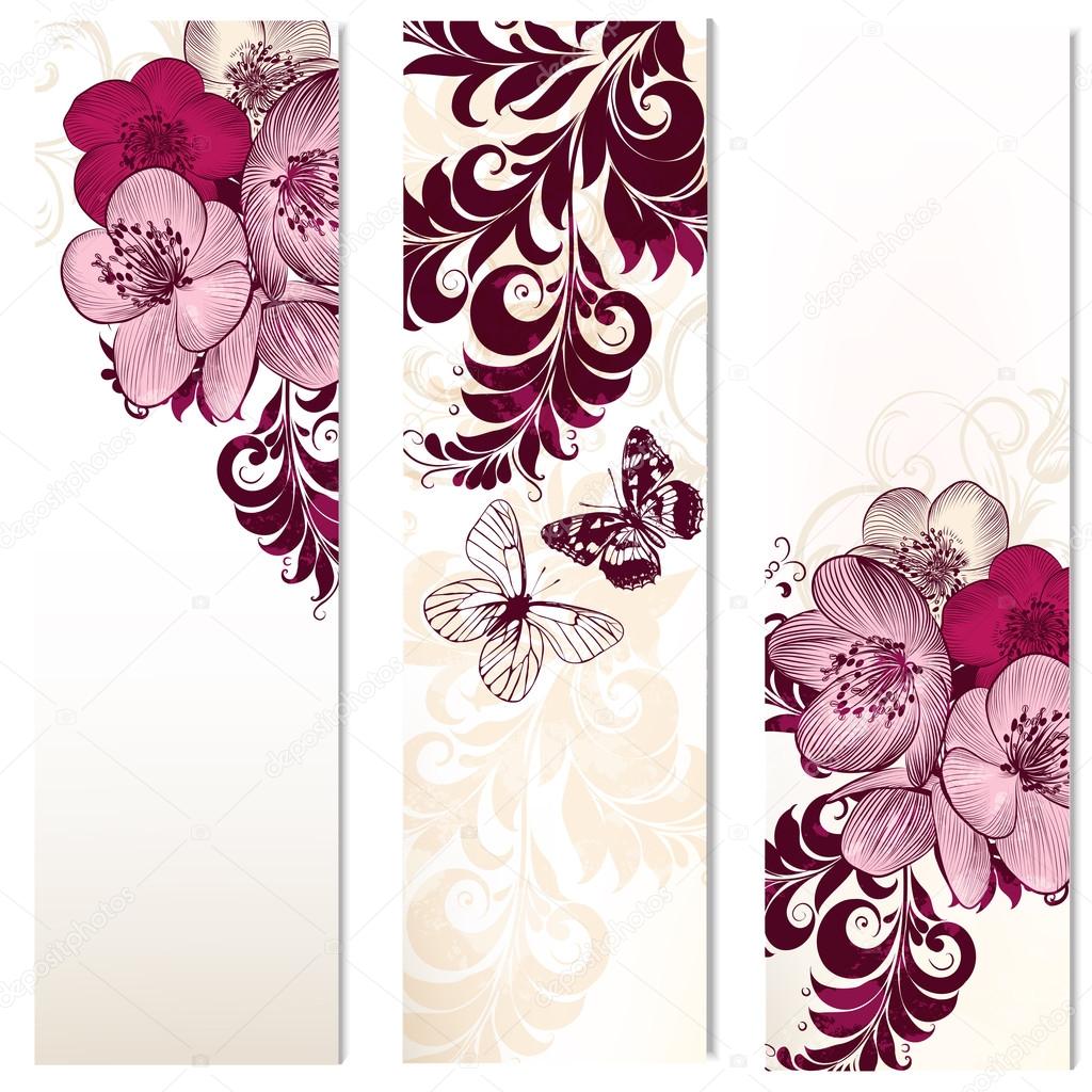 Set of vector vertical banners with flowers