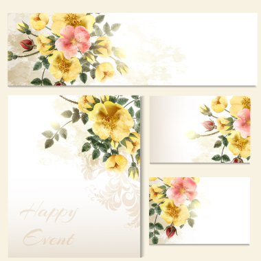 Vector invitation cards with roses antique style clipart