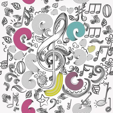 Vektör sorunsuz duvar kağıdı deseni doodle müzik öğeleriyle