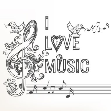 Tiz nota anahtarı ile müzik yarım yamalak doodle 