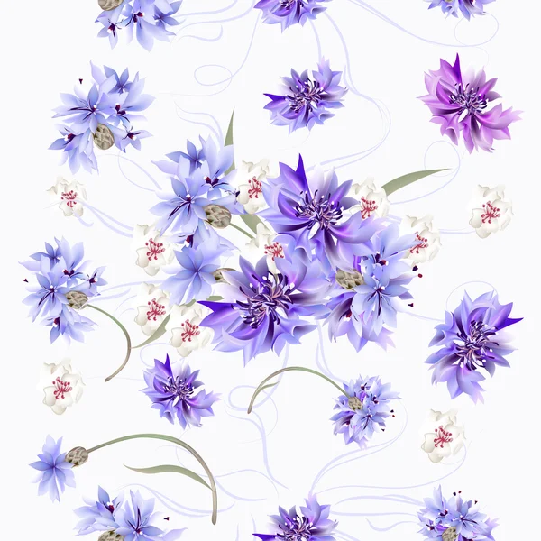 Floral naadloze achtergrond patroon met blauwe korenbloemen — Stockvector