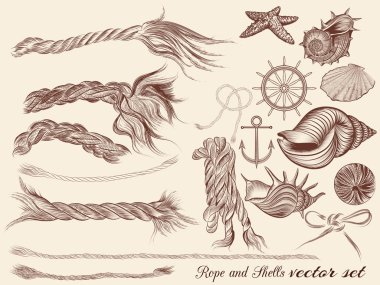 Vector set of vintage elements on sea vacation theme for design clipart