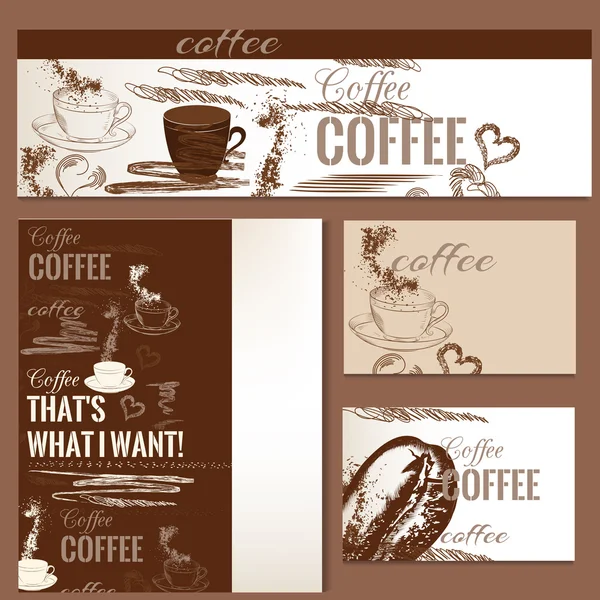 Coffee vector brochures set with hand drawn coffee objects — Stock Vector