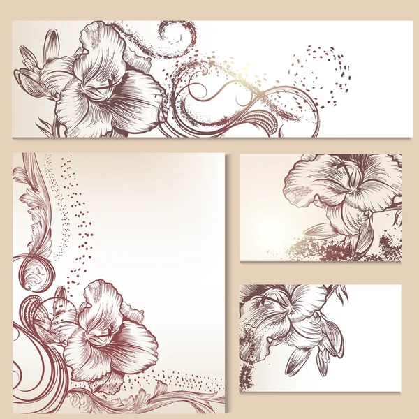 Modèles floraux ou invitation avec des fleurs de lis — Image vectorielle