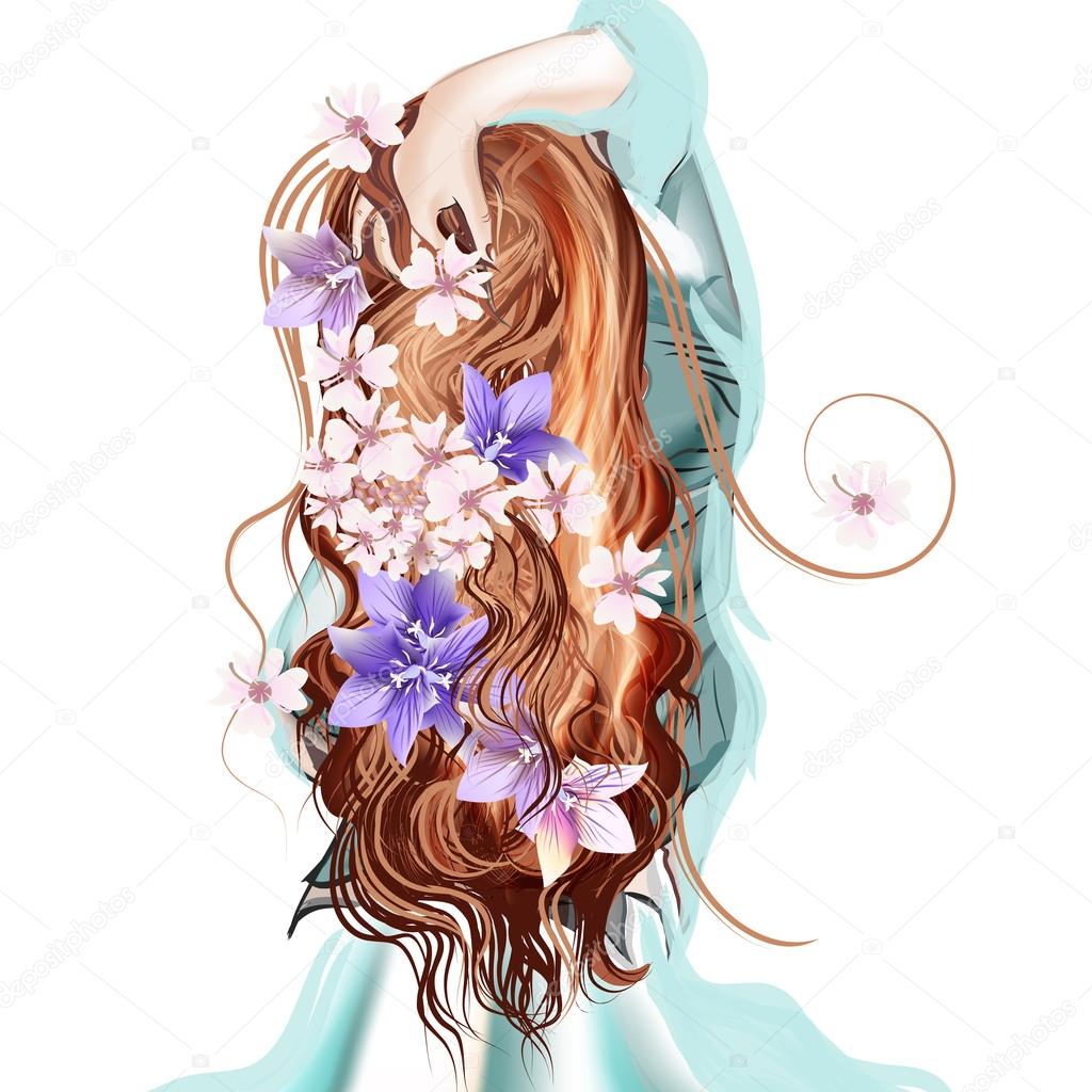立ちバックかわいい長い一生懸命女の子イラスト — ストックベクター