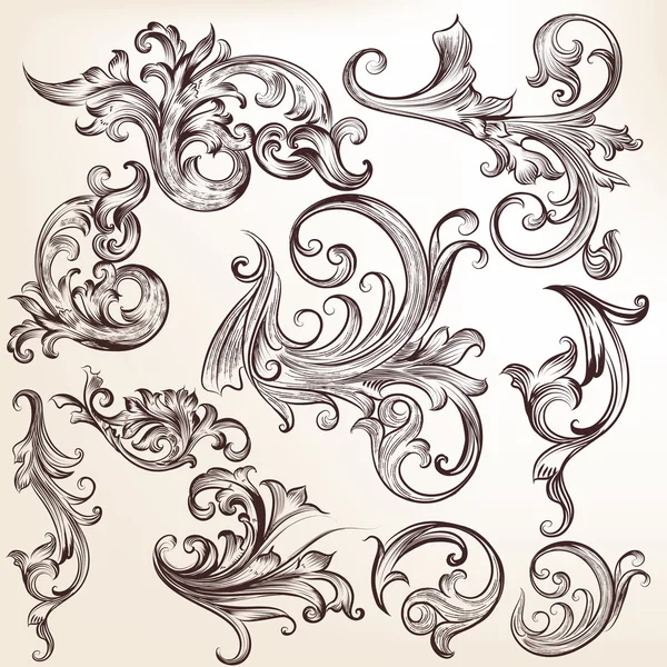 Ensemble vectoriel d'éléments calligraphiques pour la conception. Végétal calligraphique — Image vectorielle