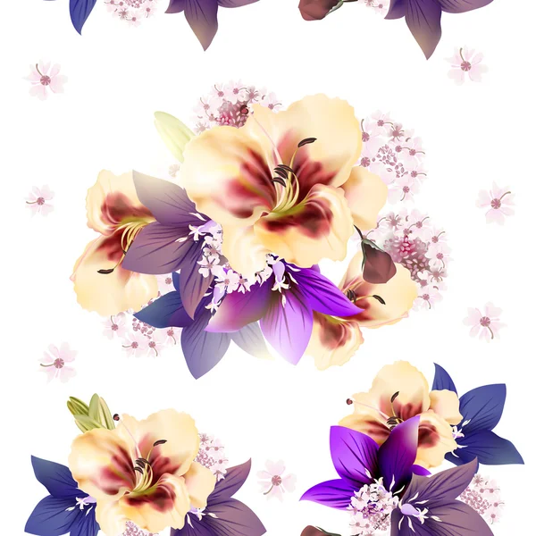 Floral διάνυσμα άνευ ραφής μοτίβο με λουλούδια σε στυλ υδροχρώματος — Διανυσματικό Αρχείο