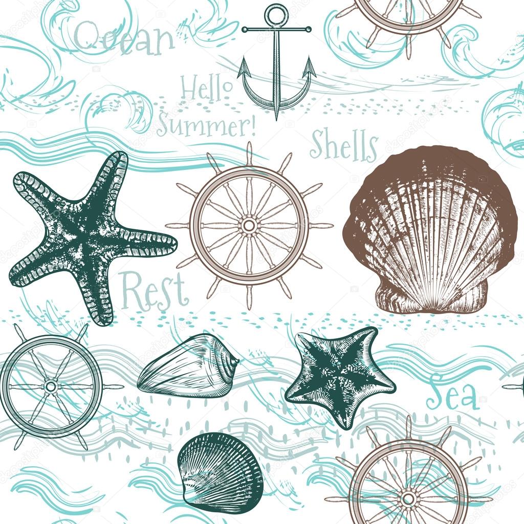 Seamless wallpaper pattern with sea animals