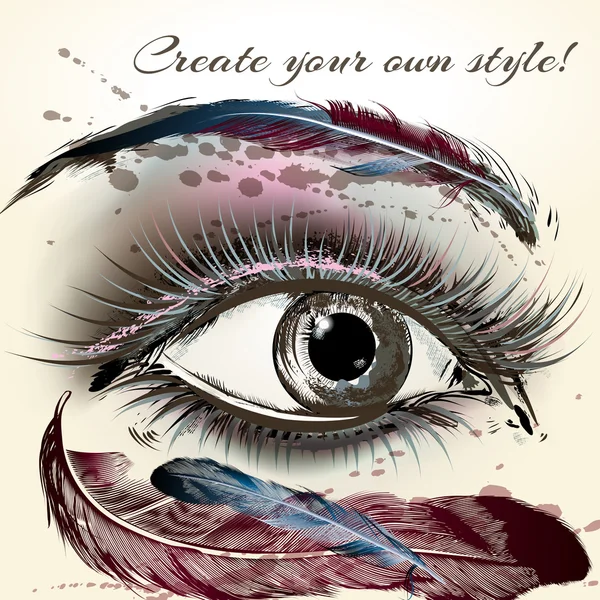 Hermoso ojo femenino con maquillaje pintado a mano vector ilustrati — Vector de stock