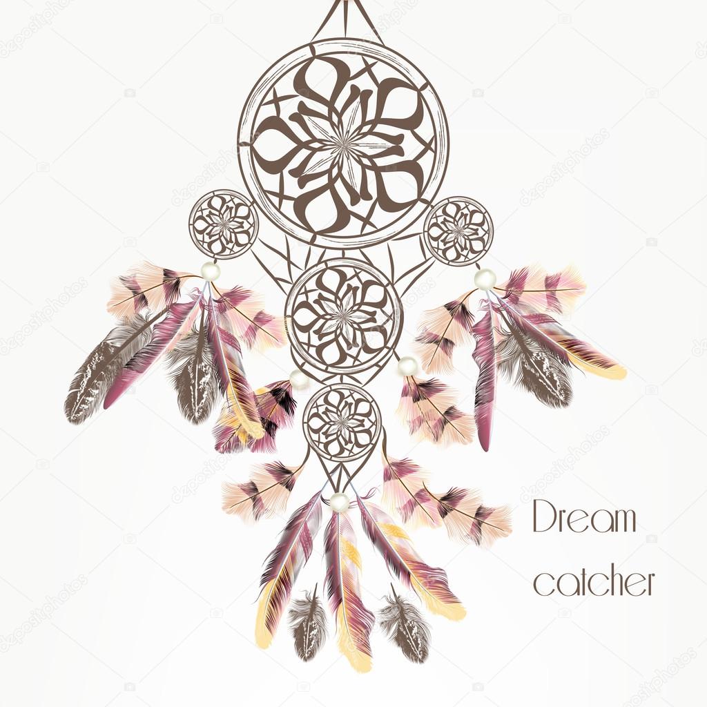 Vector background with dream catcher from colorful feathers