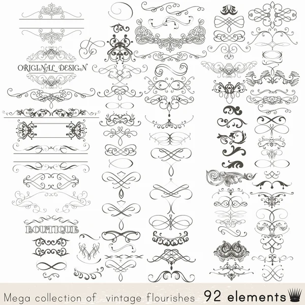 Conjunto de elementos caligráficos vectoriales y decoraciones de páginas — Vector de stock