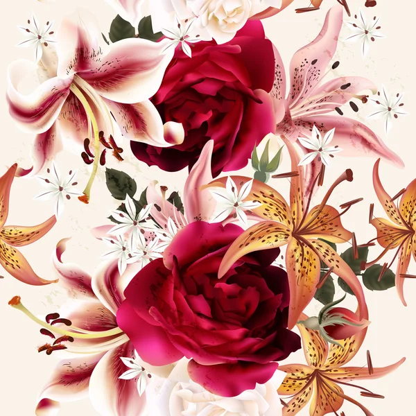 Beau motif floral sans couture avec des roses dans le style aquarelle — Image vectorielle