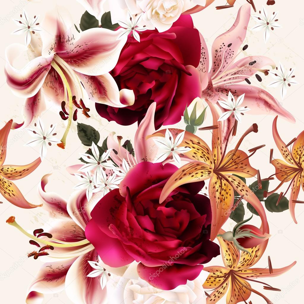 Beautiful seamless floral pattern with roses in watercolor style