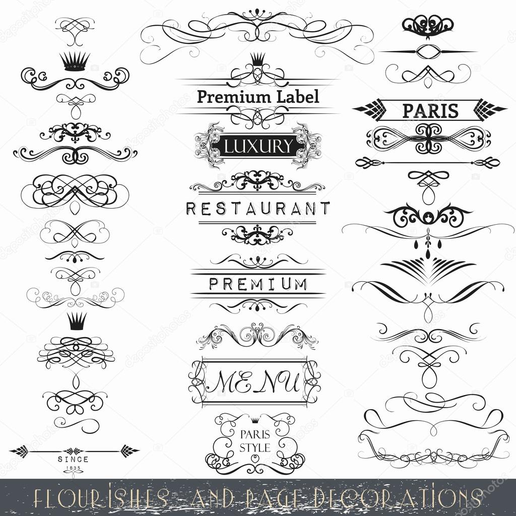 Set of vector calligraphic elements and page decorations