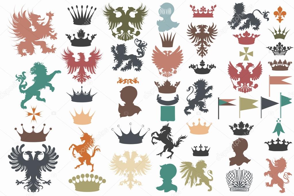 Vector set of vintage heraldic elements for design