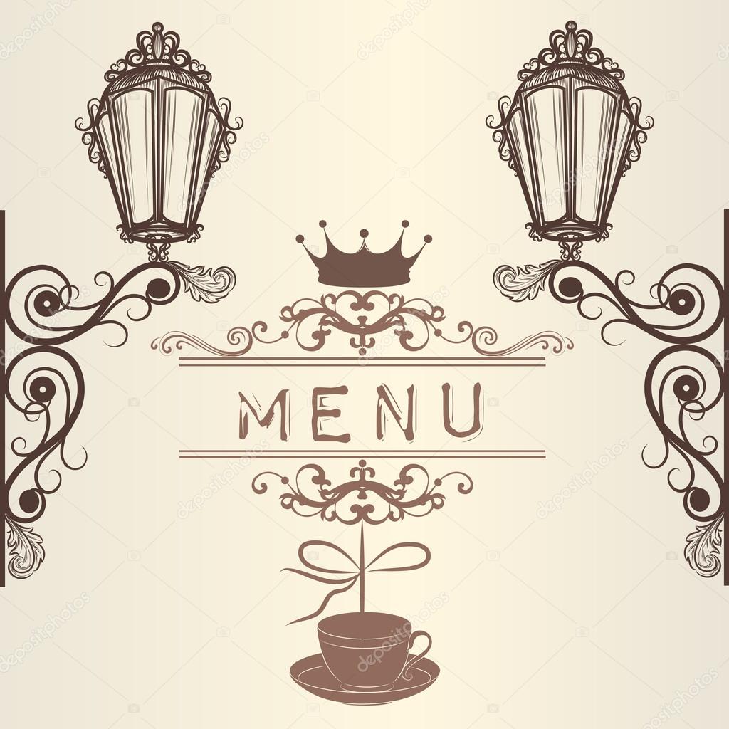 Elegant menu design for cafe with lamps
