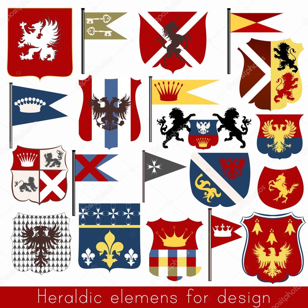 Vector set of vintage heraldic elements for design