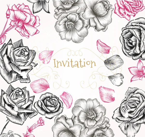 Πρόσκληση floral φόντο με τριαντάφυλλα για σχεδιασμό — Διανυσματικό Αρχείο