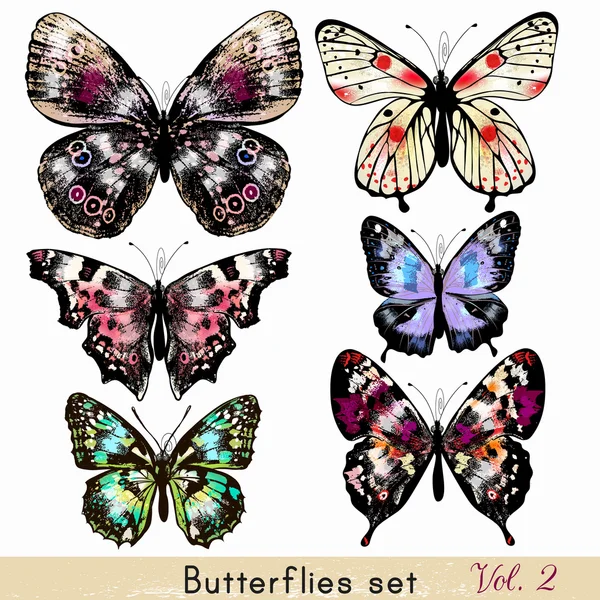 Conjunto de mariposas vectoriales realistas para diseño — Vector de stock