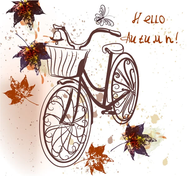 Cute vector fake bicycle and maple leafs — ストックベクタ