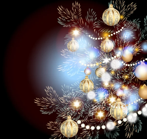 Рождественская открытка для дизайна с реалистичными меховыми ветками и шариками — стоковый вектор