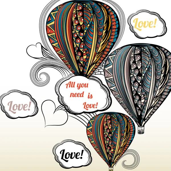 All you need is love. Air balloon with hippie style ornament in — Stockvector