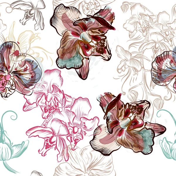 Naadloze vector achtergrond met orchideeën — Stockvector
