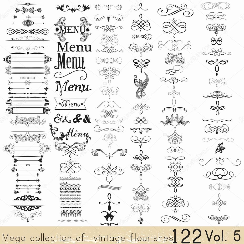 Set of vector calligraphic elements and page decorations