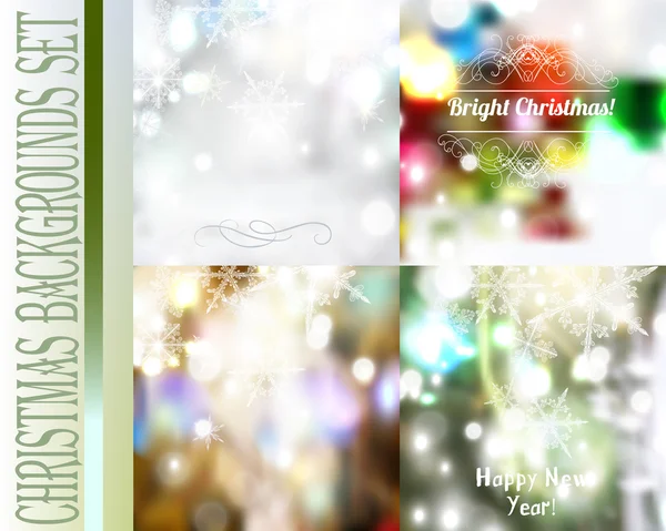 Set of vector Christmas blurred backgrounds with lights snowflak — Stock Vector