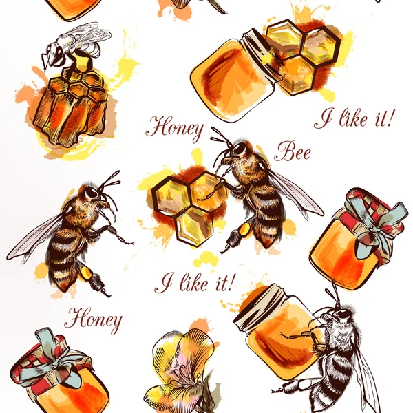 蜂蜂蜜の櫛とシームレスなパターン ベクトル — ストックベクタ