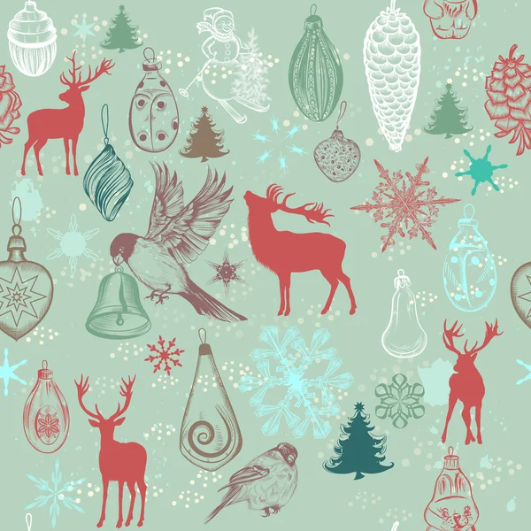 Natale disegnato a mano sfondo decorazioni natalizie — Vettoriale Stock