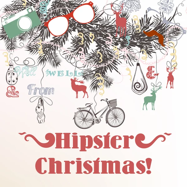 Christmas hand drawn background Xmas decorations. Hipster style — Stock Vector