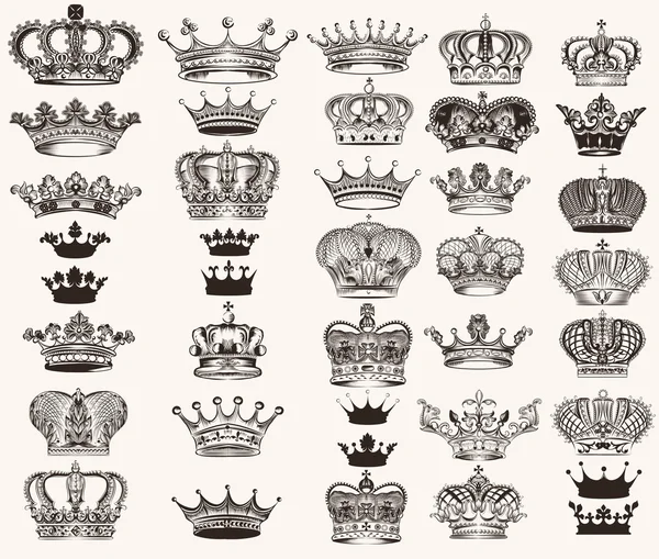 Set of vector high detailed crowns for design — Stock Vector