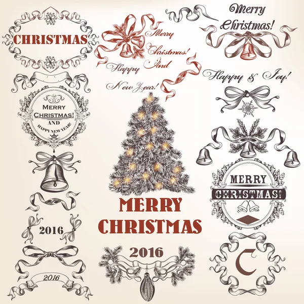 Collection of hand drawn Christmas and New Year frames in Victor — Stock Vector