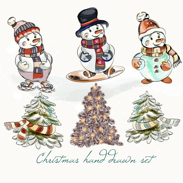 Ensemble bonhommes de neige de Noël pour le design — Image vectorielle