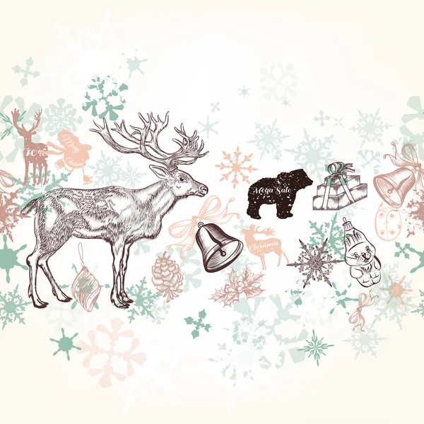 Navidad mano dibujado fondo decoraciones de Navidad — Vector de stock