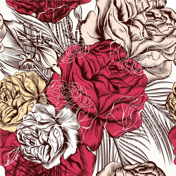 Patrón de fondo de pantalla sin costuras vectorial con rosas en estilo vintage — Archivo Imágenes Vectoriales