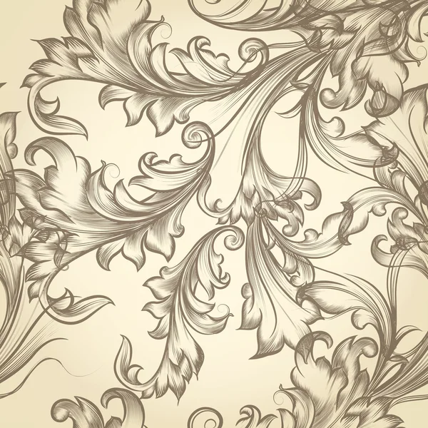 矢量无缝花纹壁纸设计与花卉漩涡 — 图库矢量图片