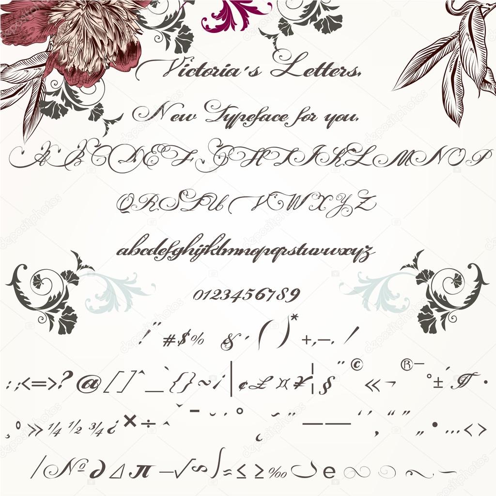 Beautiful hand made script typeface or font in vintage Victorian