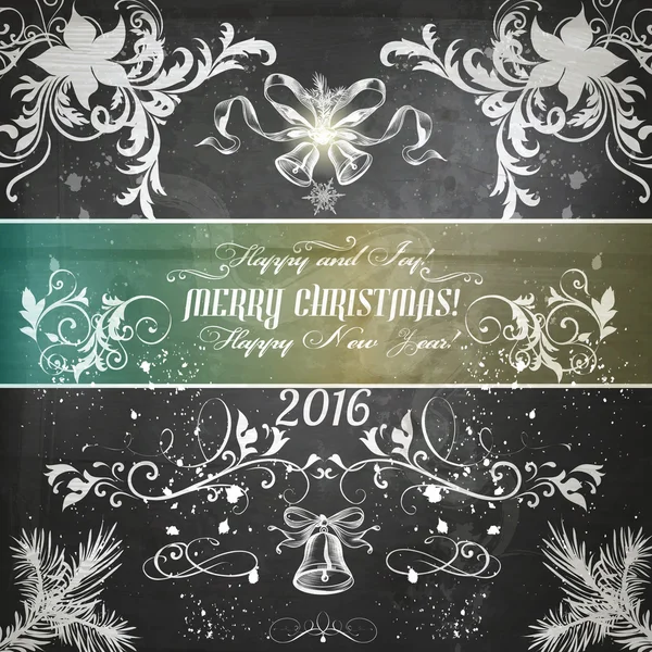 Christmas vector grunge greeting card on a wooden shabby back — Stock Vector