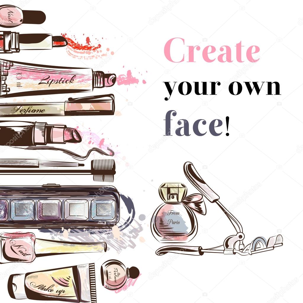 Beauty and fashion vector watercolor cosmetics make up artists o