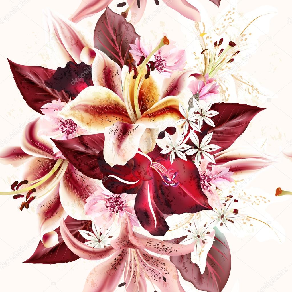 Vector seamless background or pattern with lily flowers