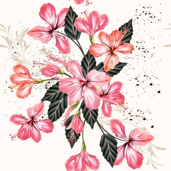 Διάνυσμα ομοιογενές φόντο με hibiscus τα λουλούδια σε στυλ ρετρό — Διανυσματικό Αρχείο