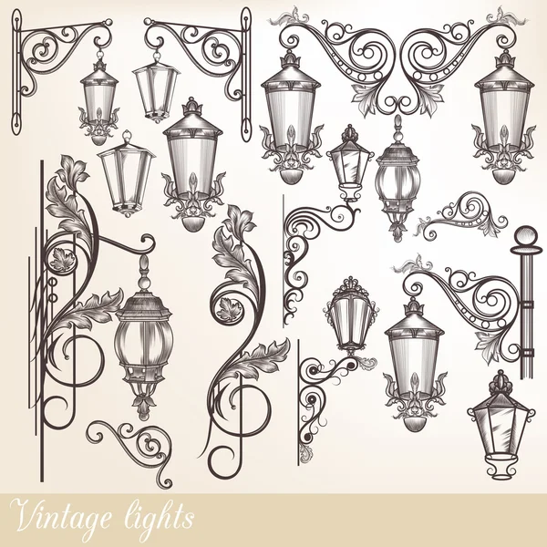 Collection of vector street lamps and calligraphic elements — Stock Vector