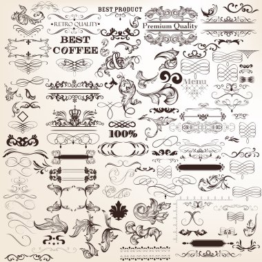 vektör tasarımı için kaligrafi öğeleri kümesi. Kaligrafi vec
